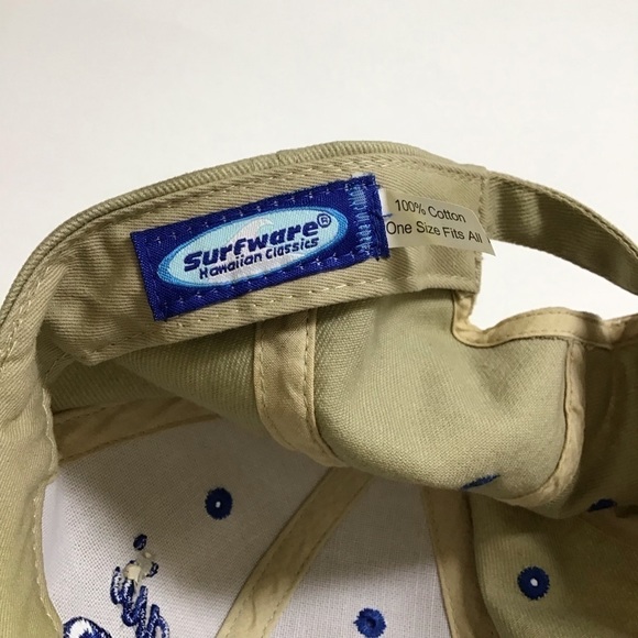 Hawaii Surfware Hat Khaki Blue Embroider Dad Cap Islands Written Brim All Cotton - Picture 5 of 15